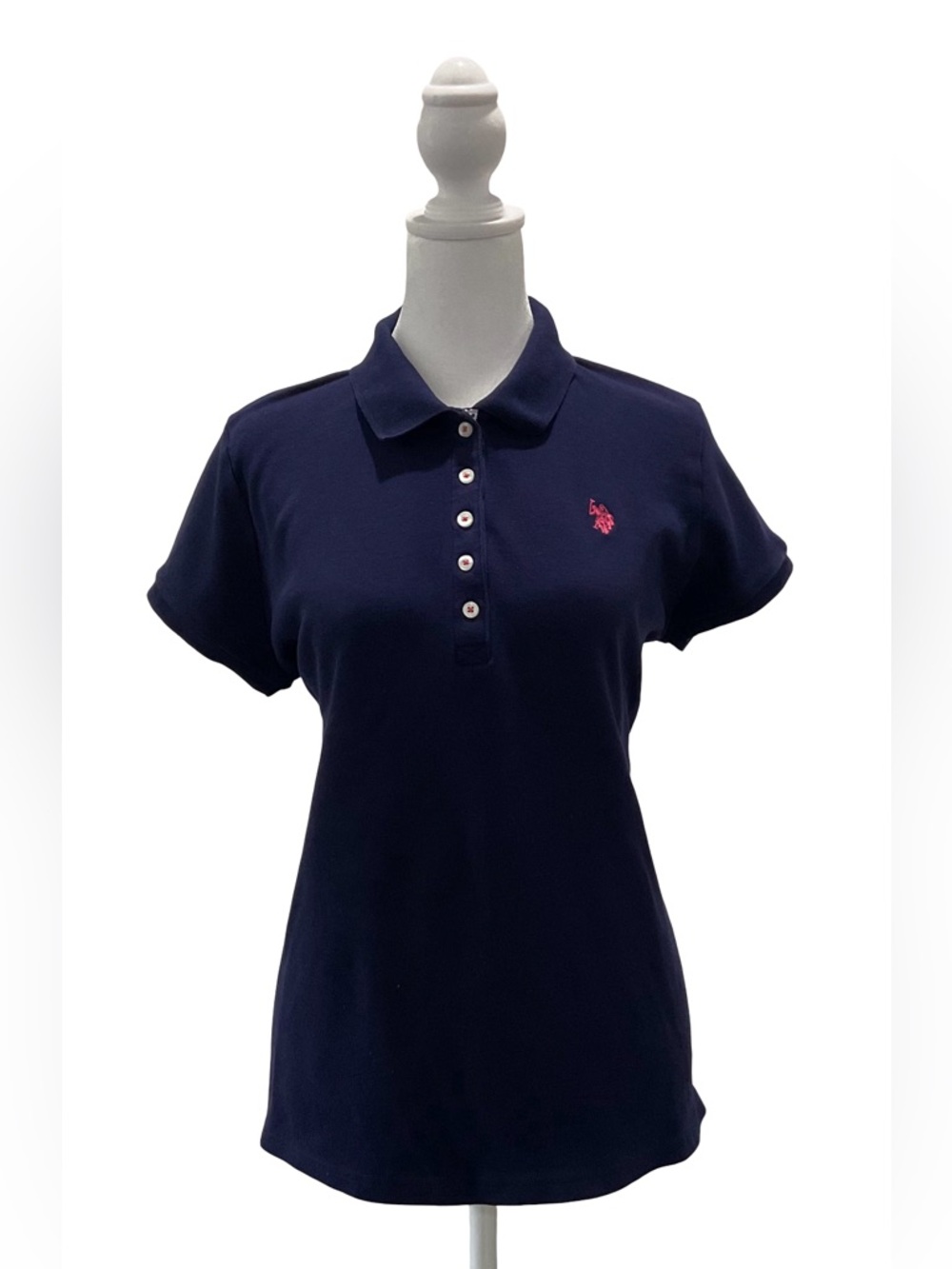 U.S. Polo Assn. Navy Blue Slim Fit Polo Shirt - Pink Logo  size XL